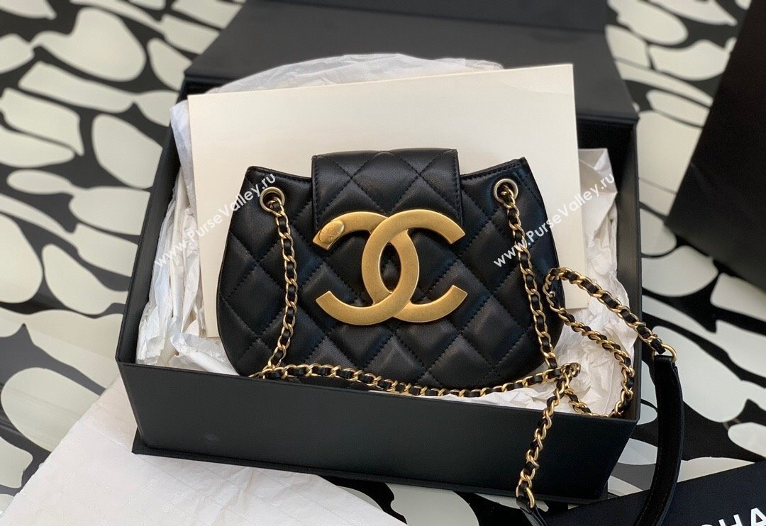Chanel Lambskin Gold-Tone Metal Small Messenger Bag AS4609 Black 2024 (jiyuan-23112212)