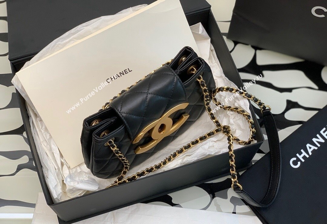 Chanel Lambskin Gold-Tone Metal Small Messenger Bag AS4609 Black 2024 (jiyuan-23112212)