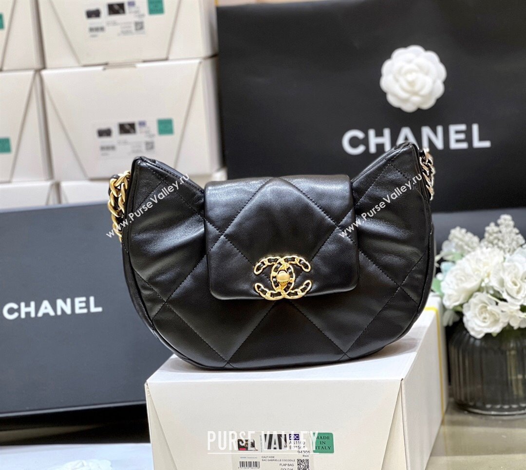 Chanel Shiny Lambskin Chanel 19 Bag AS4638 Black 2024 (ORIGINAL QUALITY) (shunyang-23112202)