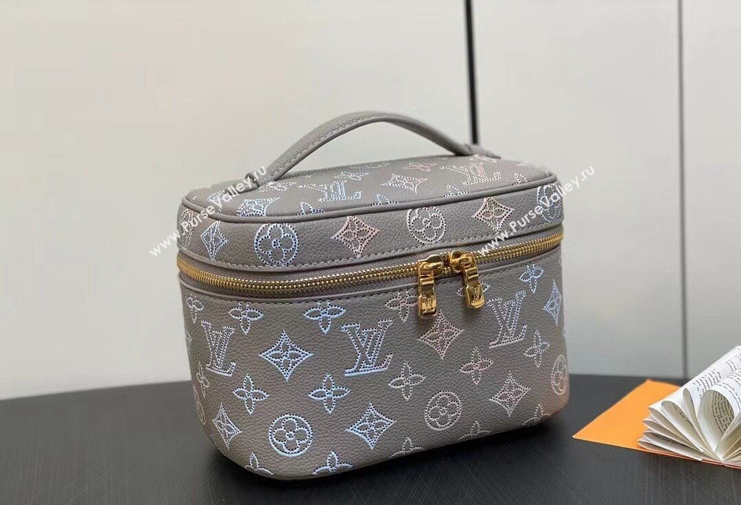 Louis Vuitton Mahina perforated calfskin leather Nice Mini Bag M23550 Flight Mode Gray 2024 (kiki-23112204)