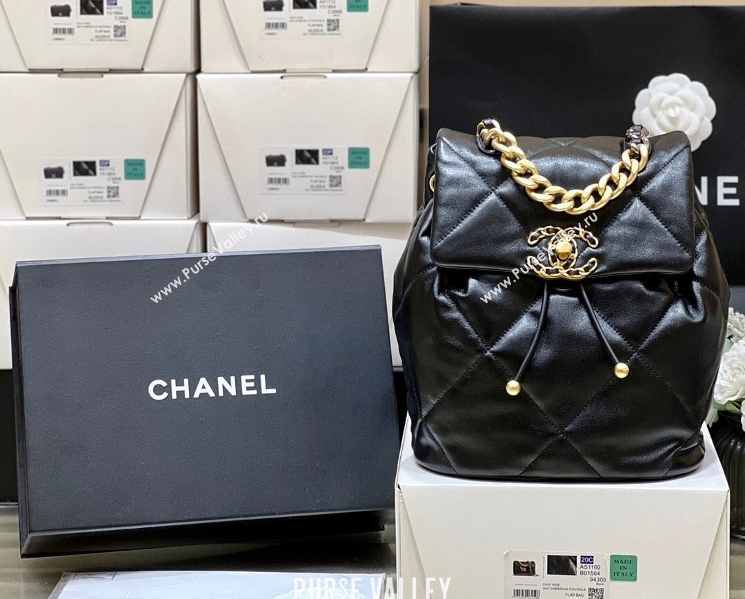Chanel Shiny Lambskin Chanel 19 Backpack Bag AS4223 Black 2024 (ORIGINAL QUALITY) (shunyang-23112203)