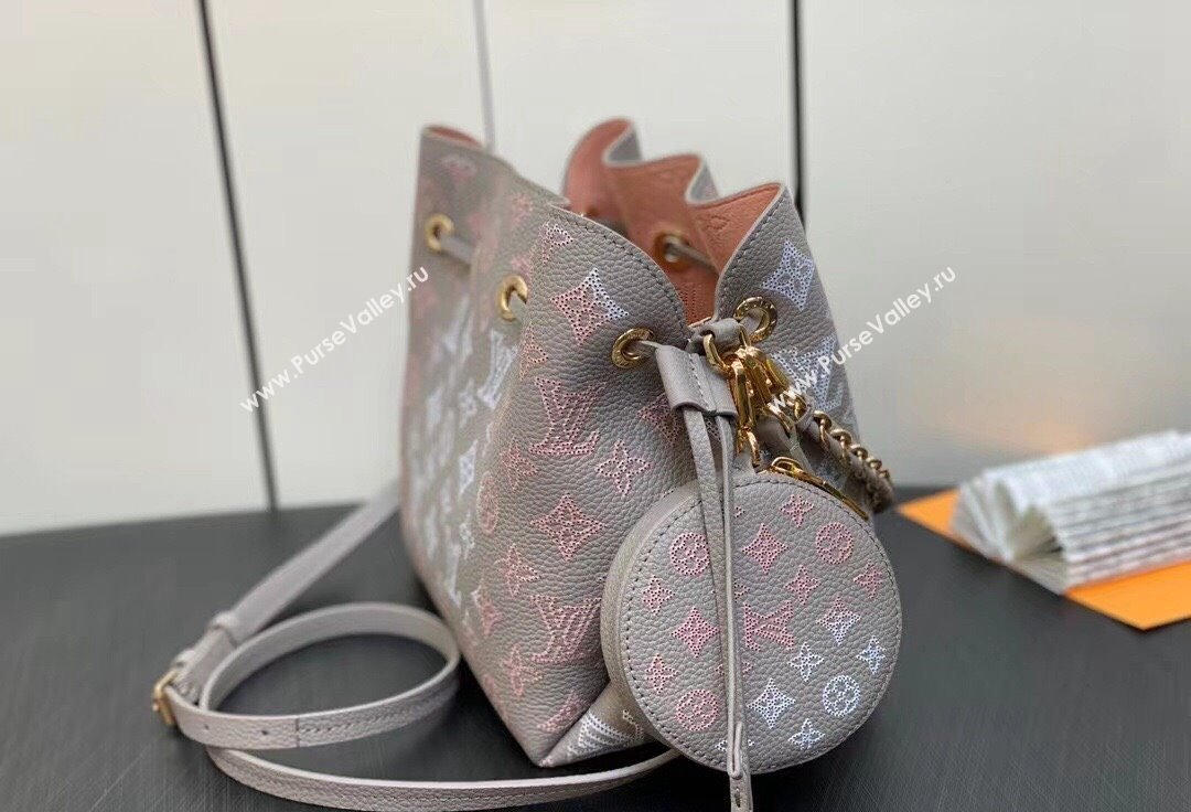 Louis Vuitton Mahina perforated calfskin leather Bella Bag M23388 Flight Mode Gray 2024 (kiki-23112202)