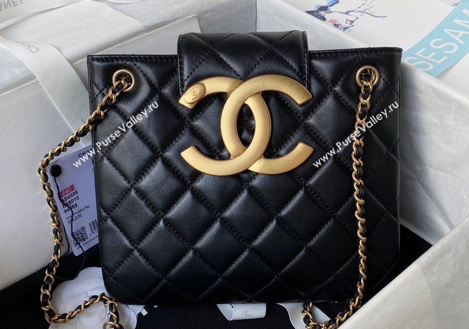 Chanel Lambskin Gold-Tone Metal Shopping Bag AS4596 Black 2024 (jiyuan-23112213)