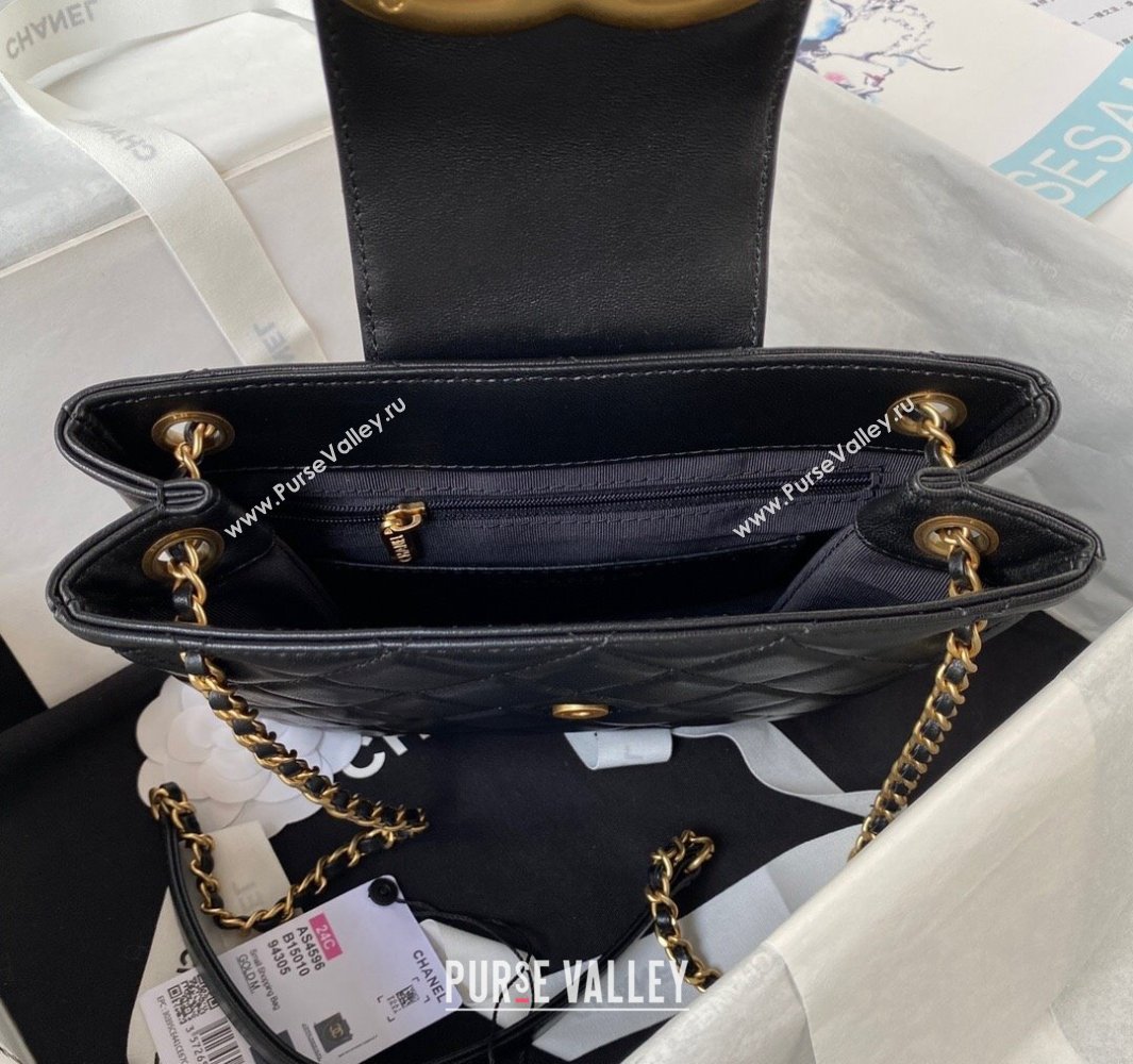 Chanel Lambskin Gold-Tone Metal Shopping Bag AS4596 Black 2024 (jiyuan-23112213)