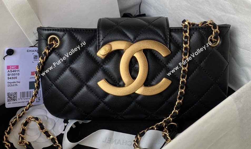 Chanel Lambskin Gold-Tone Metal Baguette Bag AS4611 Black 2024 (jiyuan-23112214)