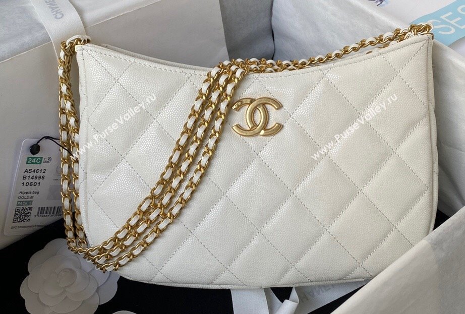 Chanel Grained Calfskin Chain Shoulder Bag AS4612 White 2024 (jiyuan-23112235)