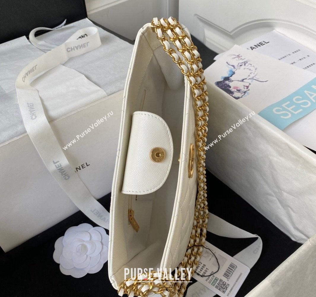 Chanel Grained Calfskin Chain Shoulder Bag AS4612 White 2024 (jiyuan-23112235)