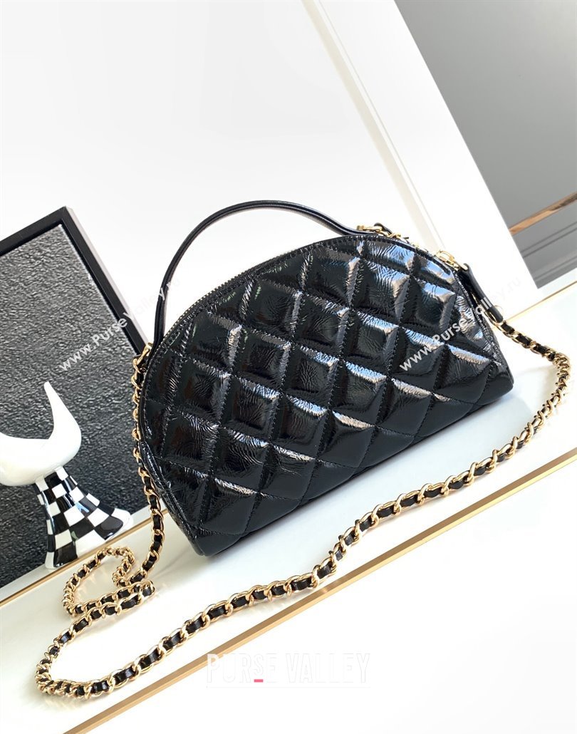 Chanel Calfskin Gold-Tone Metal Chain Bowling Bag AP3586 Black 2024 (jiyuan-23112220)
