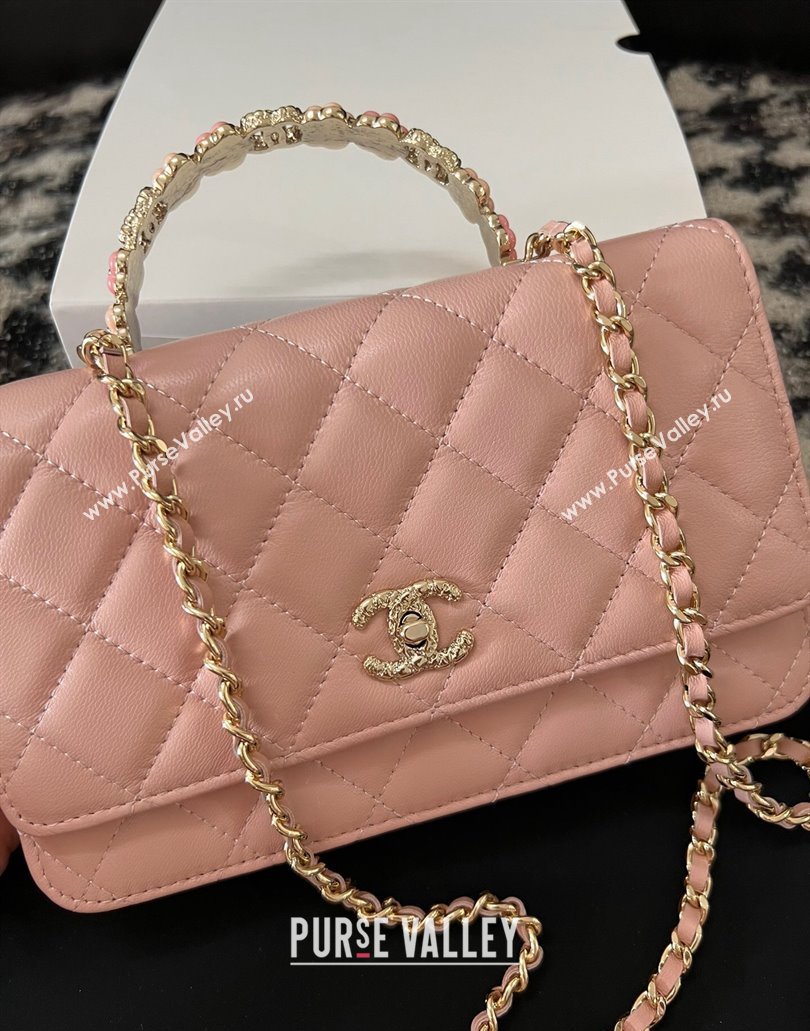 Chanel Small Flap Bag with Flower Top Handle A96033 Pink 2024 (jiyuan-23112206)