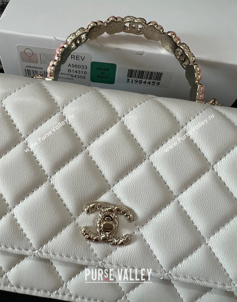 Chanel Small Flap Bag with Flower Top Handle A96033 White 2024 (jiyuan-23112205)