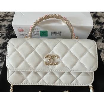 Chanel Mini Flap Bag with Flower Top Handle A96034 White 2024 (jiyuan-23112208)