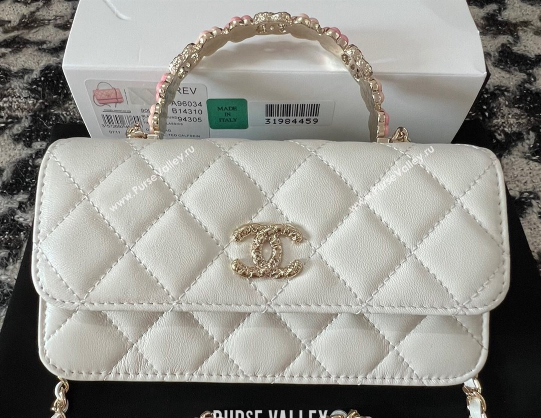 Chanel Mini Flap Bag with Flower Top Handle A96034 White 2024 (jiyuan-23112208)
