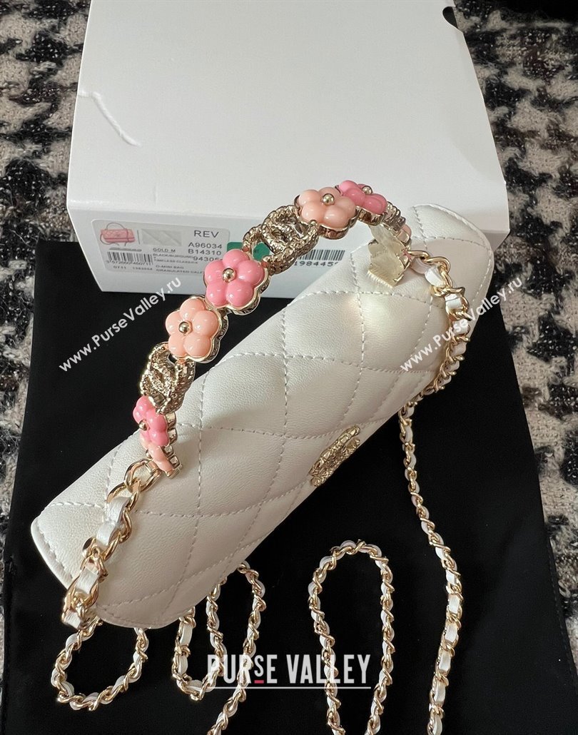 Chanel Mini Flap Bag with Flower Top Handle A96034 White 2024 (jiyuan-23112208)