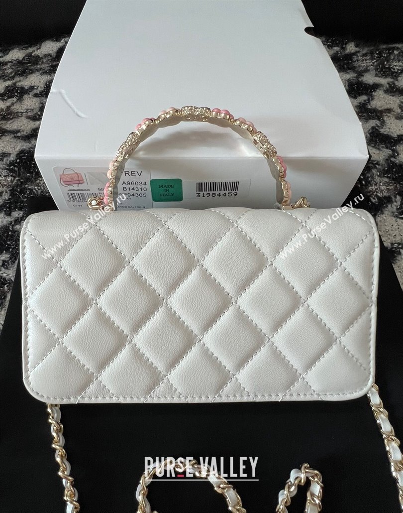 Chanel Mini Flap Bag with Flower Top Handle A96034 White 2024 (jiyuan-23112208)