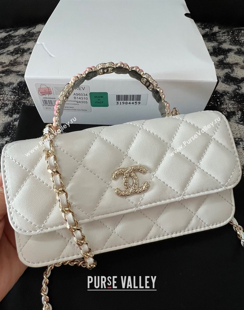 Chanel Mini Flap Bag with Flower Top Handle A96034 White 2024 (jiyuan-23112208)