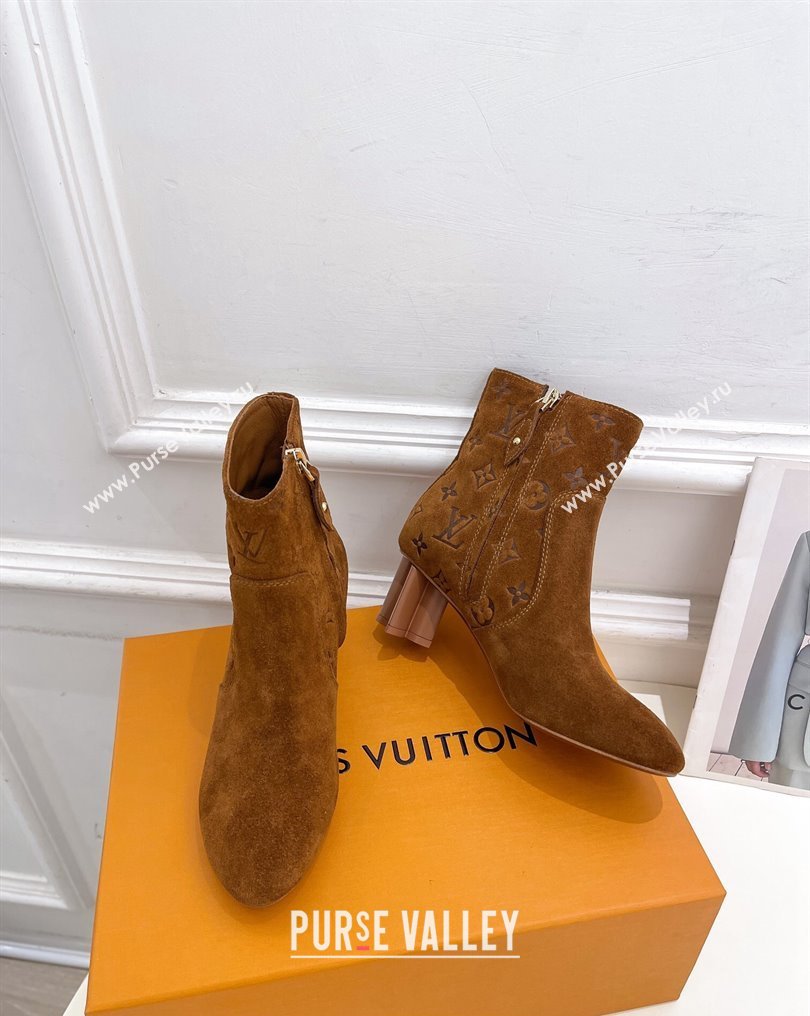 Louis Vuitton Heel 5.5cm Silhouette Ankle Boots in Suede calf leather Brown 2024 (modeng-23112411)
