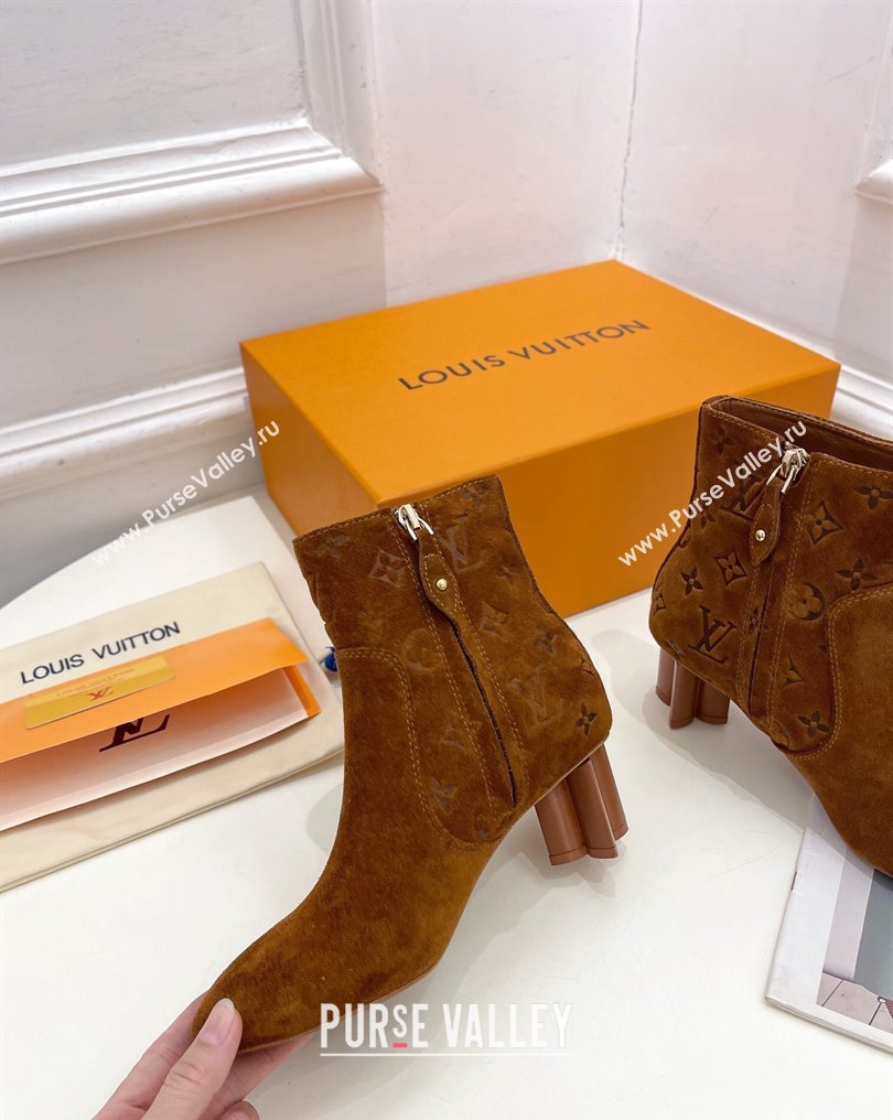 Louis Vuitton Heel 5.5cm Silhouette Ankle Boots in Suede calf leather Brown 2024 (modeng-23112411)