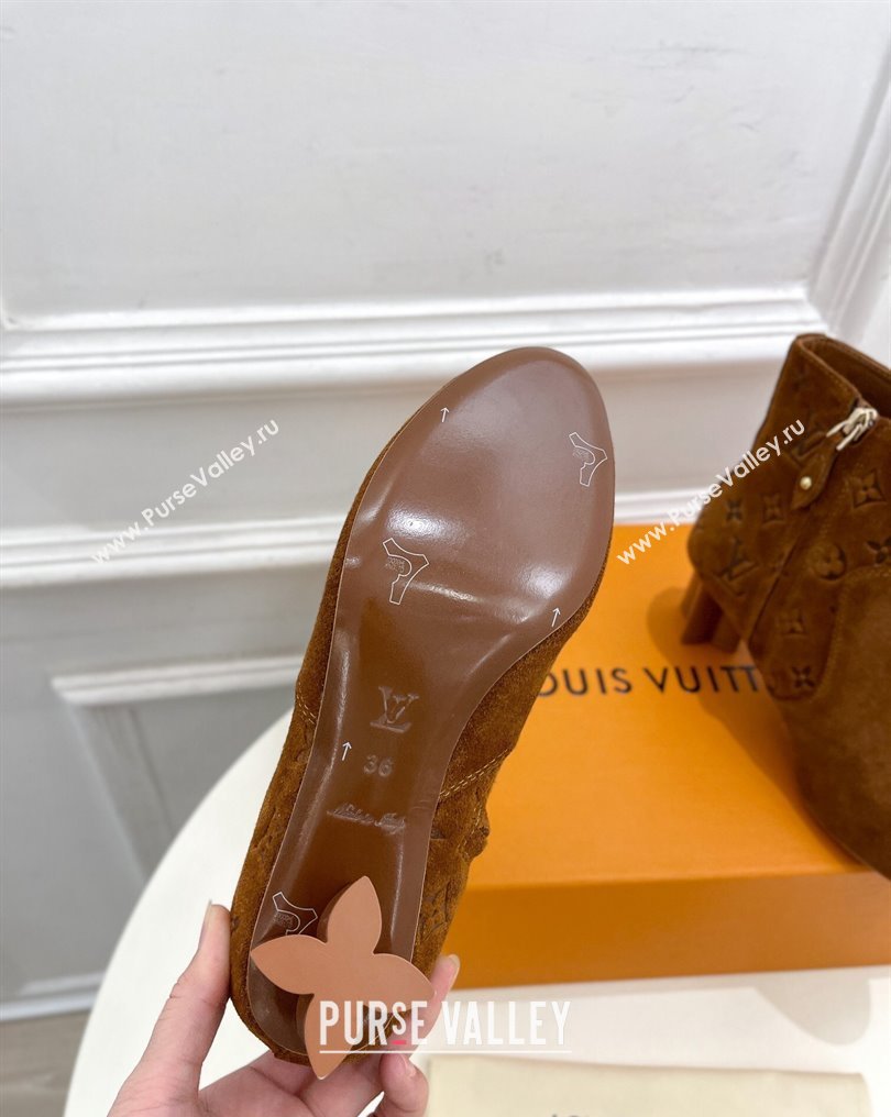 Louis Vuitton Heel 5.5cm Silhouette Ankle Boots in Suede calf leather Brown 2024 (modeng-23112411)