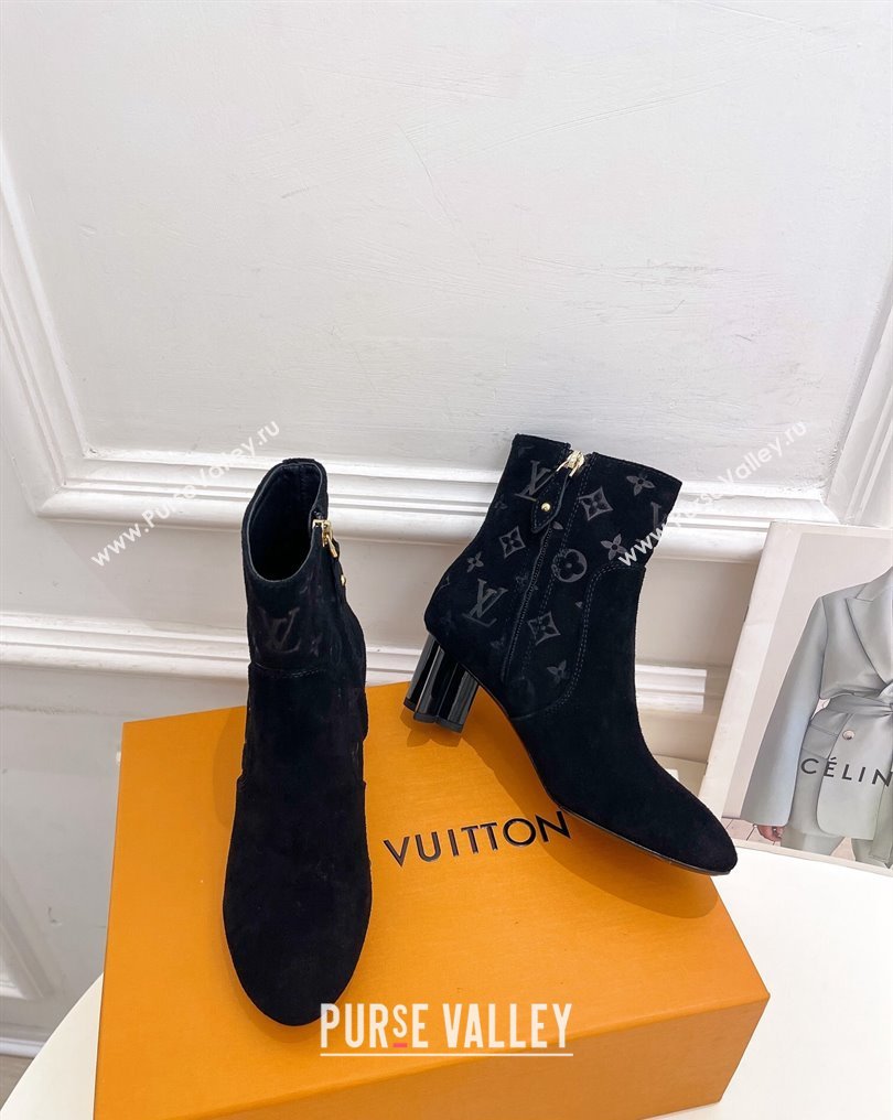Louis Vuitton Heel 5.5cm Silhouette Ankle Boots in Suede calf leather Black 2024 (modeng-23112410)