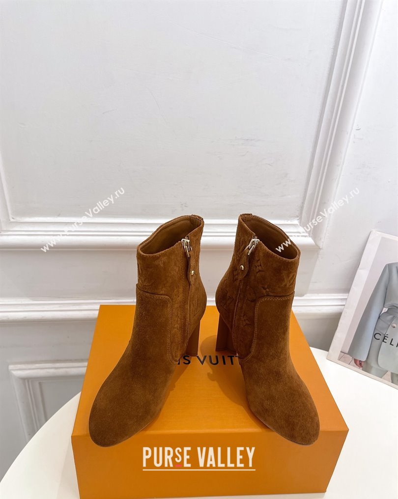 Louis Vuitton Heel 8.5cm Silhouette Ankle Boots in Suede calf leather Brown 2024 (modeng-23112414)