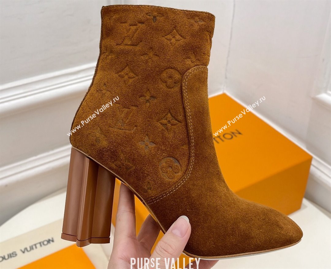 Louis Vuitton Heel 8.5cm Silhouette Ankle Boots in Suede calf leather Brown 2024 (modeng-23112414)