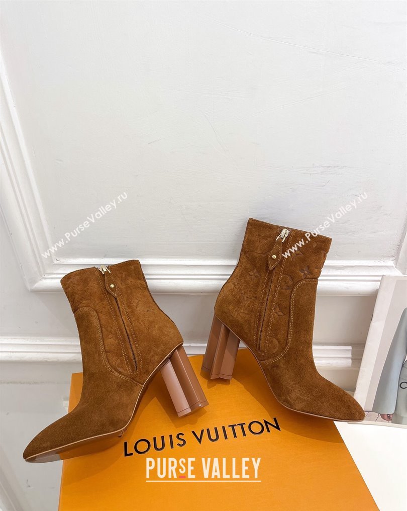 Louis Vuitton Heel 8.5cm Silhouette Ankle Boots in Suede calf leather Brown 2024 (modeng-23112414)