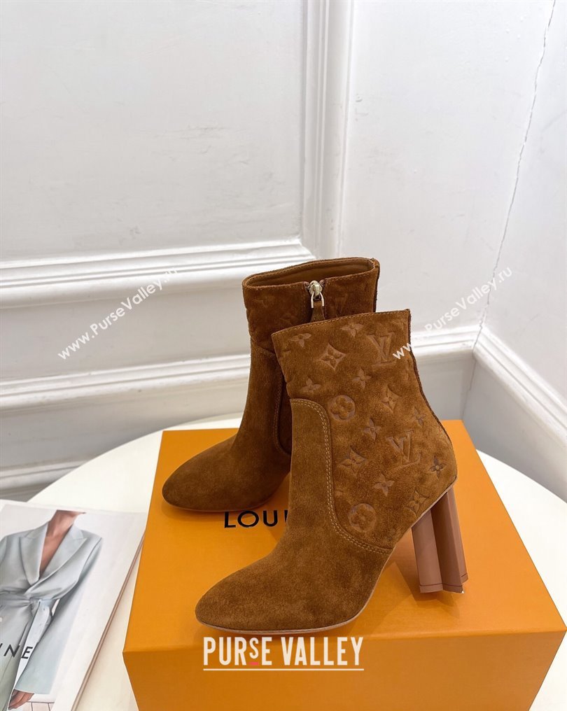 Louis Vuitton Heel 8.5cm Silhouette Ankle Boots in Suede calf leather Brown 2024 (modeng-23112414)