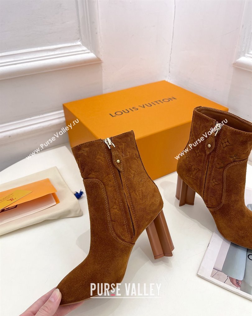 Louis Vuitton Heel 8.5cm Silhouette Ankle Boots in Suede calf leather Brown 2024 (modeng-23112414)