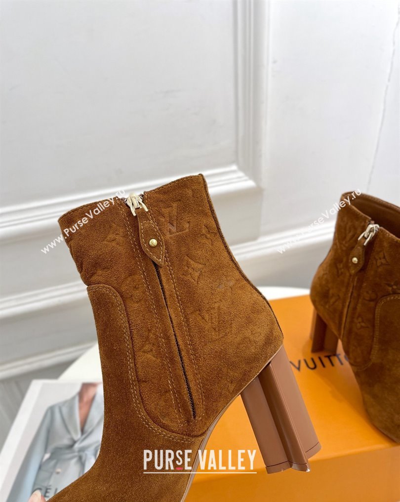 Louis Vuitton Heel 8.5cm Silhouette Ankle Boots in Suede calf leather Brown 2024 (modeng-23112414)