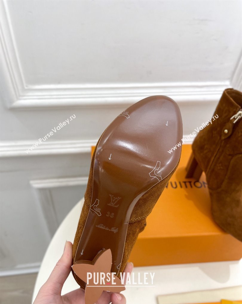 Louis Vuitton Heel 8.5cm Silhouette Ankle Boots in Suede calf leather Brown 2024 (modeng-23112414)