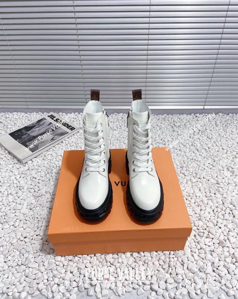 Louis Vuitton Heel 6cm LV Record Ranger Boots in Glazed calf leather White 2024 (modeng-23112416)