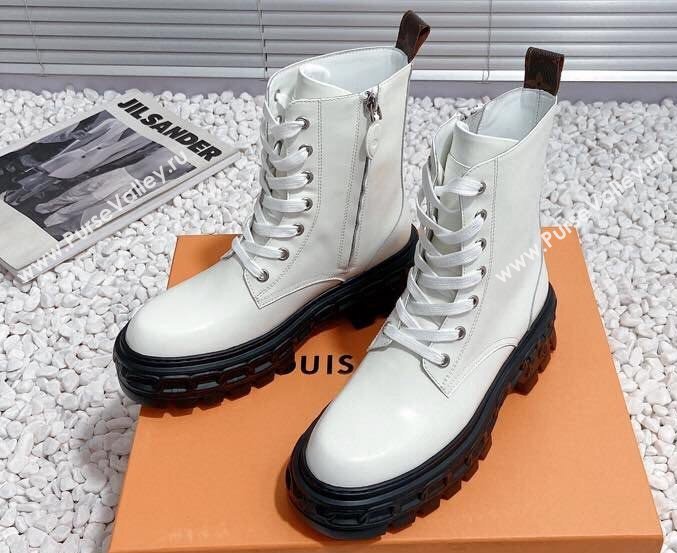 Louis Vuitton Heel 6cm LV Record Ranger Boots in Glazed calf leather White 2024 (modeng-23112416)