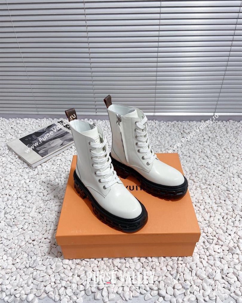 Louis Vuitton Heel 6cm LV Record Ranger Boots in Glazed calf leather White 2024 (modeng-23112416)