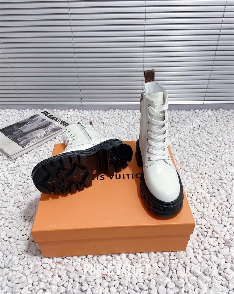 Louis Vuitton Heel 6cm LV Record Ranger Boots in Glazed calf leather White 2024 (modeng-23112416)