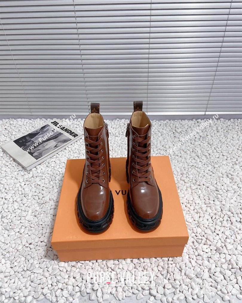 Louis Vuitton Heel 6cm LV Record Ranger Boots in Glazed calf leather Brown 2024 (modeng-23112417)