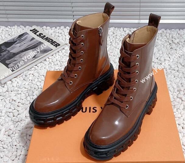 Louis Vuitton Heel 6cm LV Record Ranger Boots in Glazed calf leather Brown 2024 (modeng-23112417)