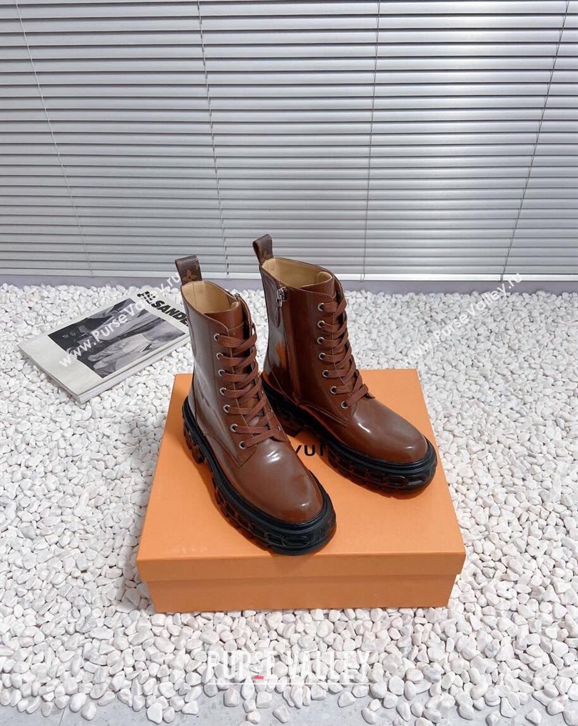 Louis Vuitton Heel 6cm LV Record Ranger Boots in Glazed calf leather Brown 2024 (modeng-23112417)