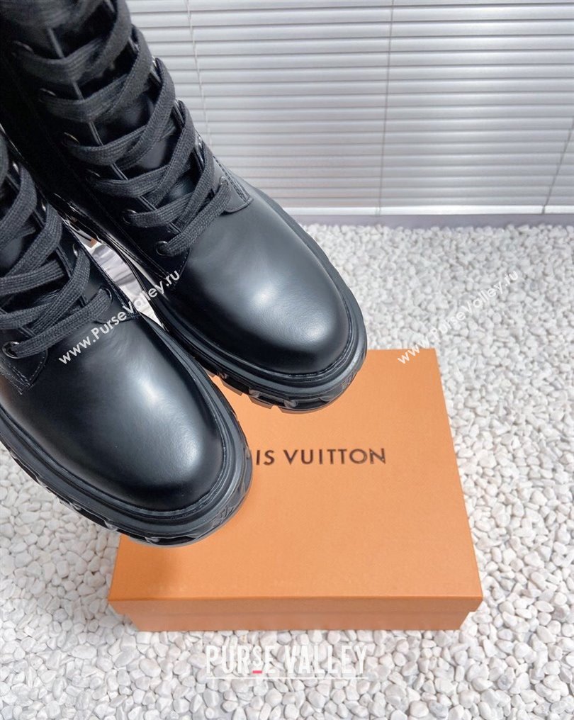 Louis Vuitton Heel 6cm LV Record Ranger Boots in Glazed calf leather Black 2024 (modeng-23112415)