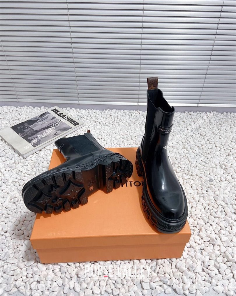 Louis Vuitton Heel 6cm LV Record Chelsea Boots in Glazed calf leather Black 2024 (modeng-23112418)