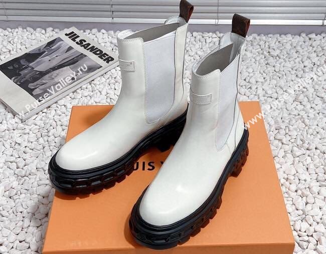 Louis Vuitton Heel 6cm LV Record Chelsea Boots in Glazed calf leather White 2024 (modeng-23112419)