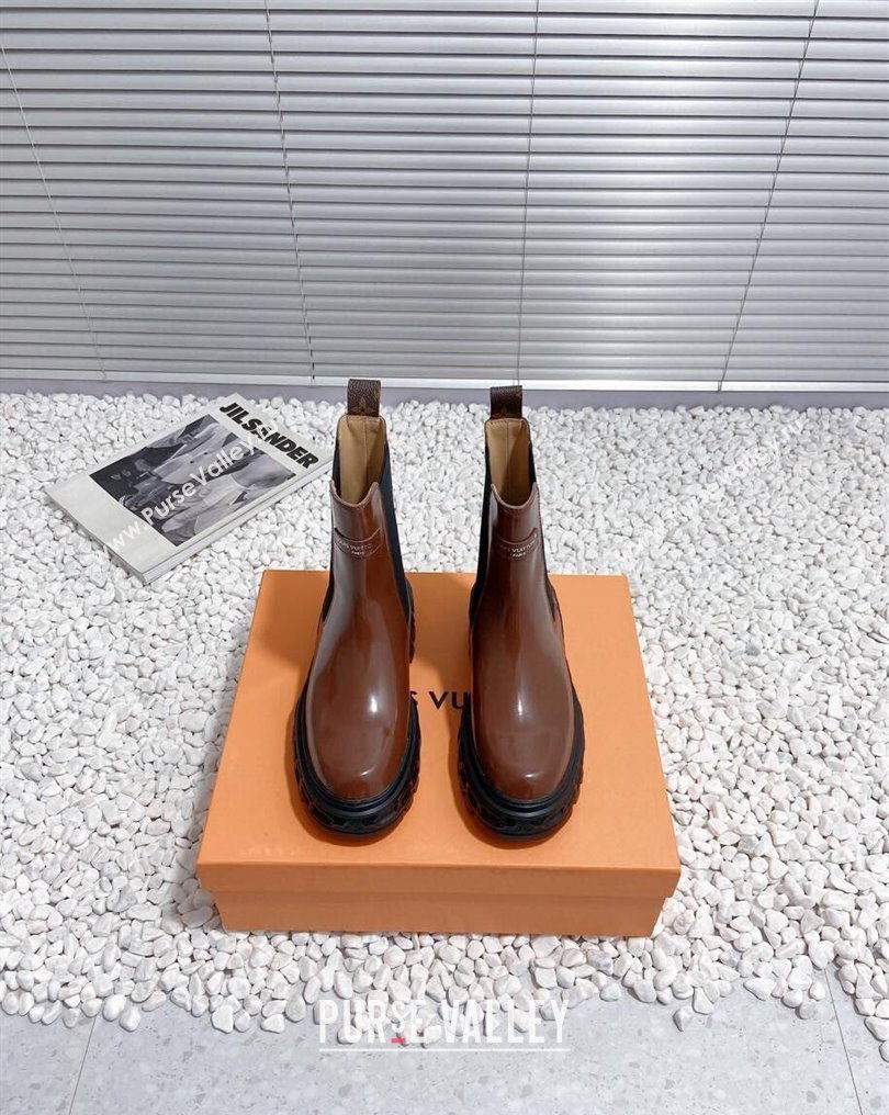 Louis Vuitton Heel 6cm LV Record Chelsea Boots in Glazed calf leather Brown 2024 (modeng-23112420)
