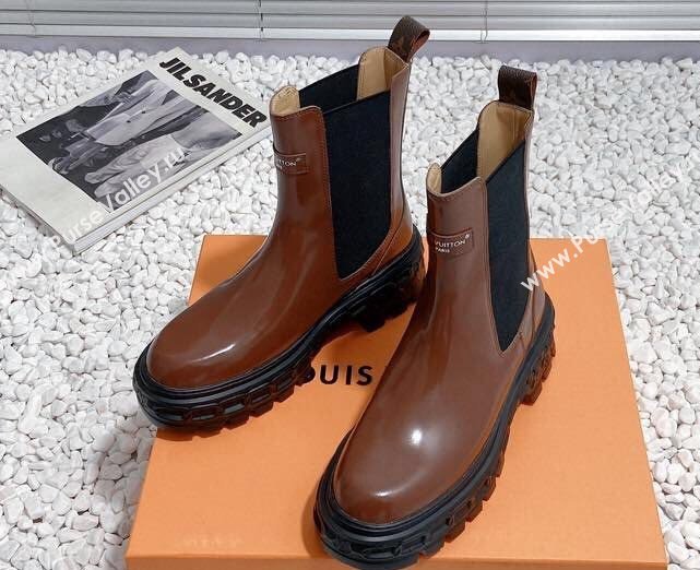 Louis Vuitton Heel 6cm LV Record Chelsea Boots in Glazed calf leather Brown 2024 (modeng-23112420)