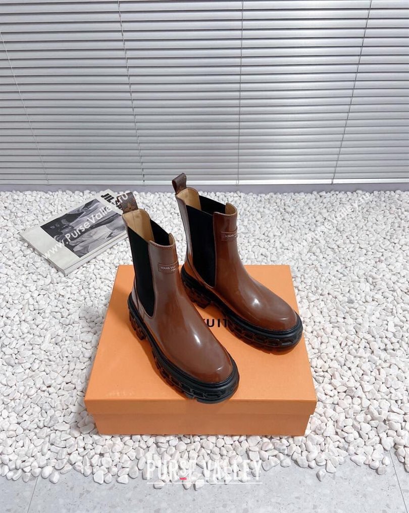 Louis Vuitton Heel 6cm LV Record Chelsea Boots in Glazed calf leather Brown 2024 (modeng-23112420)