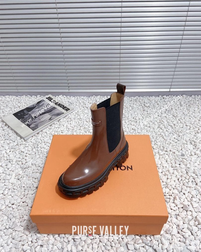 Louis Vuitton Heel 6cm LV Record Chelsea Boots in Glazed calf leather Brown 2024 (modeng-23112420)