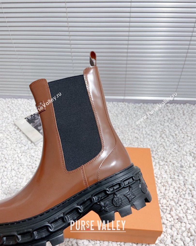 Louis Vuitton Heel 6cm LV Record Chelsea Boots in Glazed calf leather Brown 2024 (modeng-23112420)