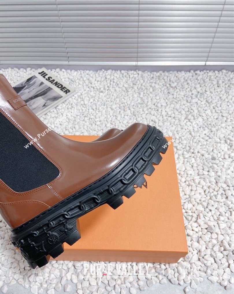 Louis Vuitton Heel 6cm LV Record Chelsea Boots in Glazed calf leather Brown 2024 (modeng-23112420)