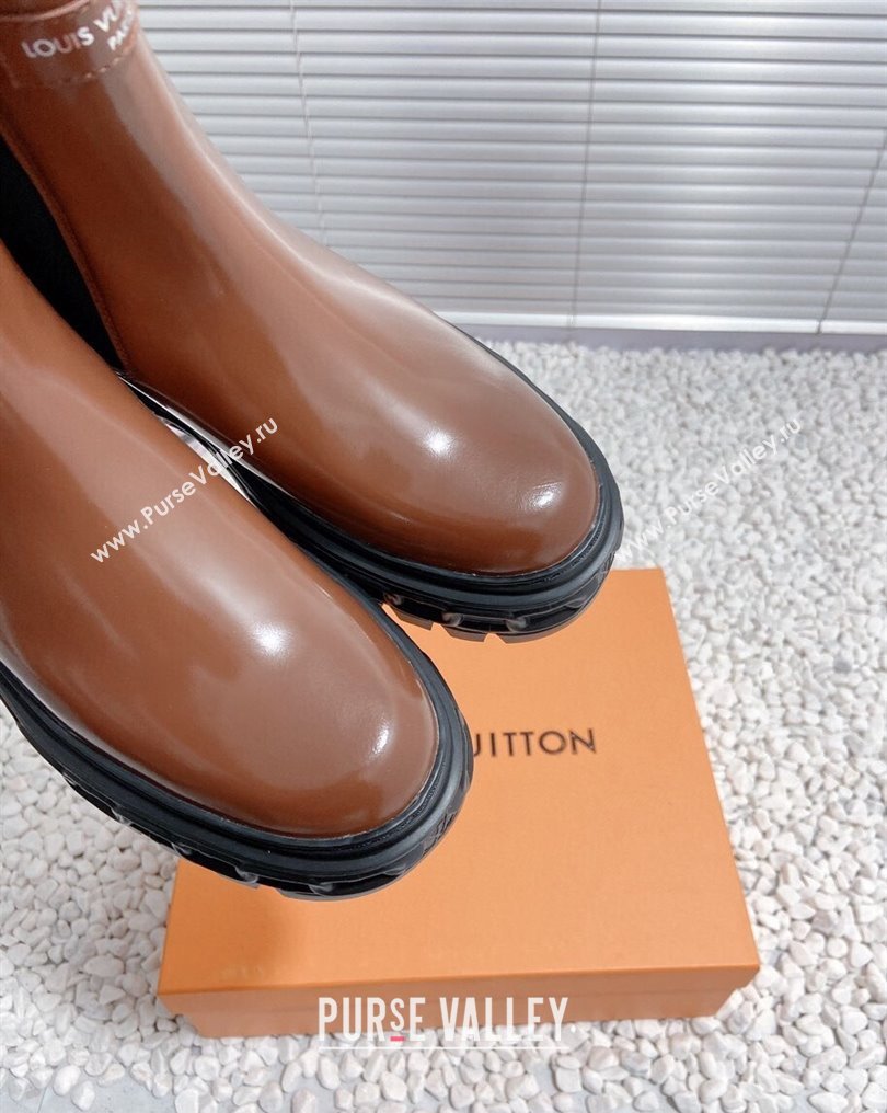 Louis Vuitton Heel 6cm LV Record Chelsea Boots in Glazed calf leather Brown 2024 (modeng-23112420)