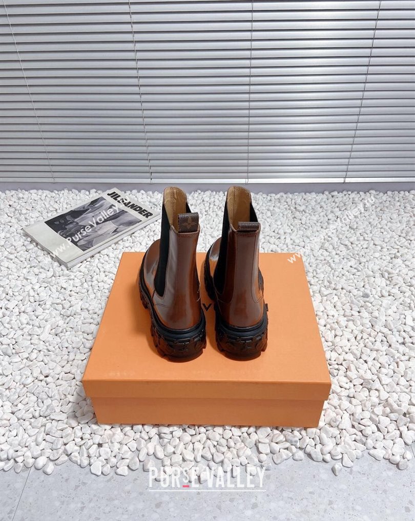 Louis Vuitton Heel 6cm LV Record Chelsea Boots in Glazed calf leather Brown 2024 (modeng-23112420)