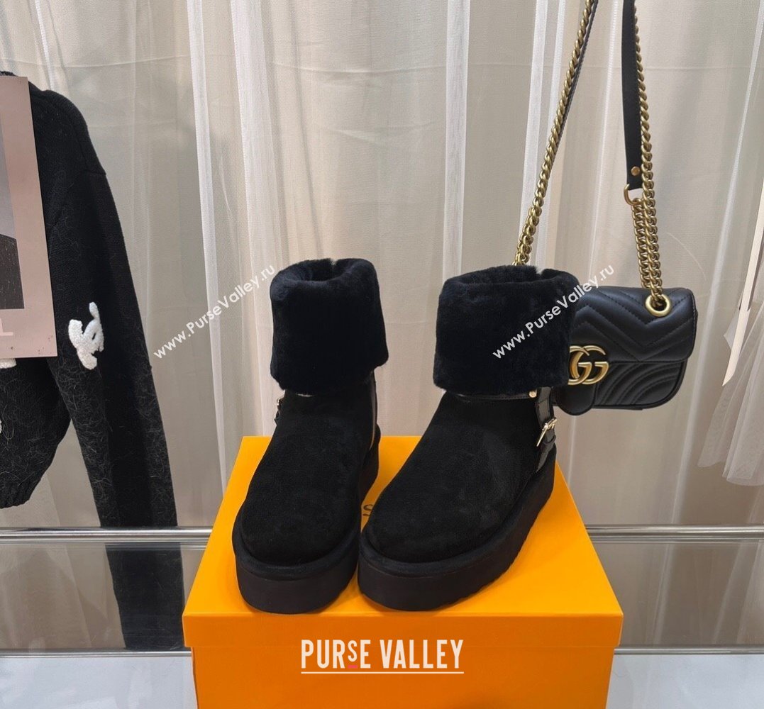 Louis Vuitton LV Ski Aspen Platform Ankle Boots in Suede calf leather and shearling Black 2024 (modeng-23112407)