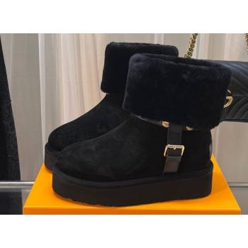 Louis Vuitton LV Ski Aspen Platform Ankle Boots in Suede calf leather and shearling Black 2024 (modeng-23112407)